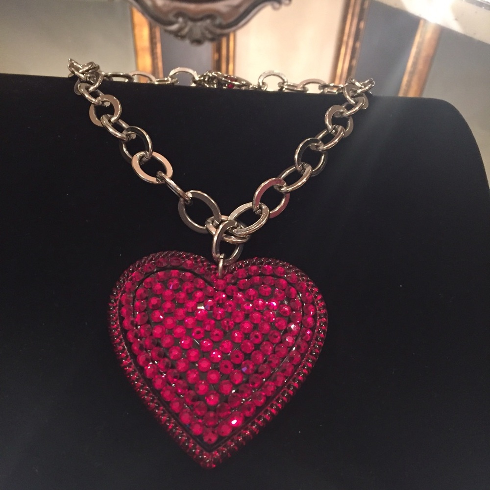 Tarina Tarantino red crystal bling heart necklace